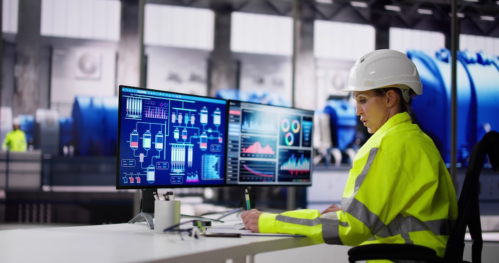 Woman,Working,In,Power,Plant,Electricity,Generation